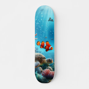 Onder het zee, schildpad, koraal, schip, clownvis skateboard