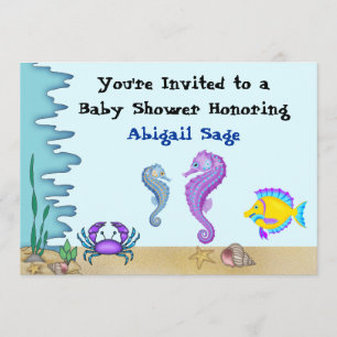 Onder het Zee Seahorse Baby shower Invites ~ Jonge Kaart