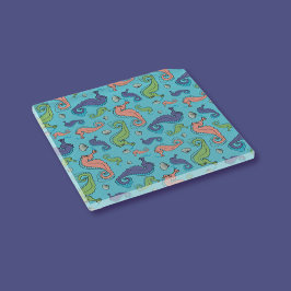 Onder het Zee - Speelse zeepaardje en Shell Patter Glazen Onderzetter