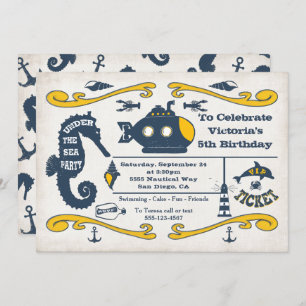Onder het Zee Ticket Nautical Birthday Party Kaart