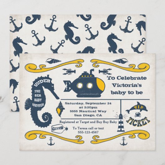 Onder het Zee Ticket Nautisch Baby shower Kaart (Voorkant / Achterkant)