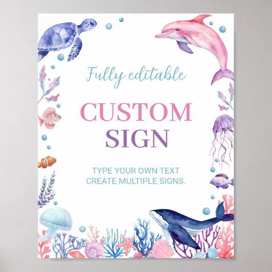 Onder het Zee Turtle Birthday Custom Table Sign Poster (Voorkant)