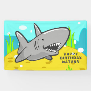 Onder het Zee van de Kinder partij "Shark Birthday Spandoek