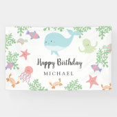 Onder het Zee Verjaardag Schattige Kawaii Pastel P Spandoek (Horizontaal)