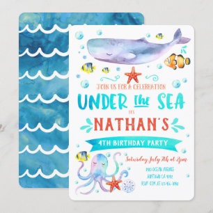 Onder het Zee verjaardagsfeest Invitation Whale Kaart