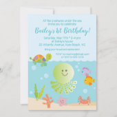 Onder het Zee Verjaardagsuitnodiging in Blauw & Gr Kaart (Voorkant)