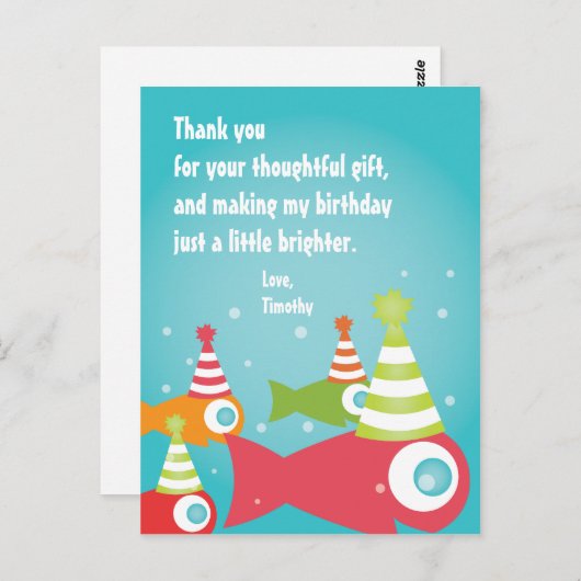 Onder het Zee Vissen Bedankt dat je Kaart post (Voorkant / Achterkant)