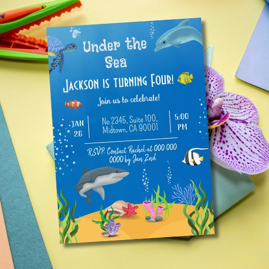 Onder het zee walvis schildpad haai vis 4e verjaar kaart