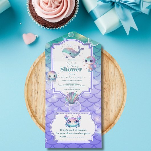 Onder het Zee Waterverf Baby shower All In One Uitnodiging