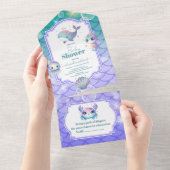 Onder het Zee Waterverf Baby shower All In One Uitnodiging (Afscheurbaar)