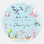 Onder het Zee Waterverf Baby shower dank u Ronde Sticker (Voorkant)