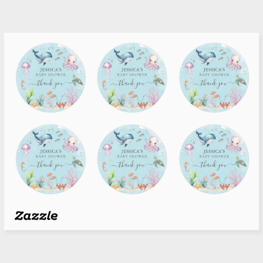 Onder het Zee Waterverf Baby shower dank u Ronde Sticker (Vel)