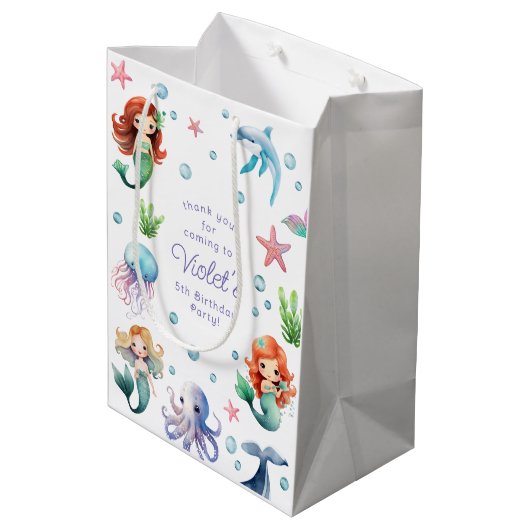 Onder het Zee Waterverf Zeemeermin Verjaardagsfees Medium Cadeauzakje (Achterkant Gekanteld)