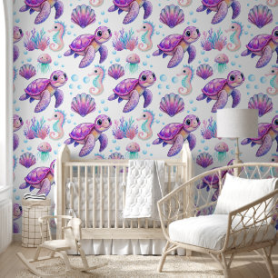Onder het zee wezens schattig roze kinderkamer dec behang