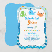 Onder het Zee Whale Birthday Invitation Kaart (Voorkant / Achterkant)