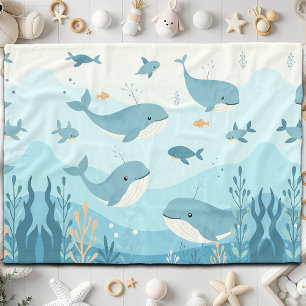 Onder het Zee Whales & Fish Fleece Deken