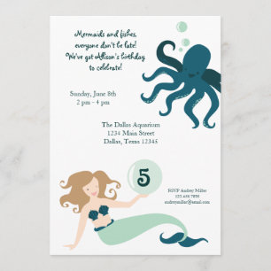 "Onder het Zee" wordt Girl Birthday Party uitgenod Kaart