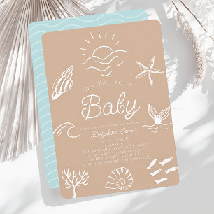 Onder het Zee You Soon Brown Baby shower Kaart
