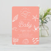 Onder het Zee You Soon Pink Girl Baby shower Kaart (Staand voorkant)
