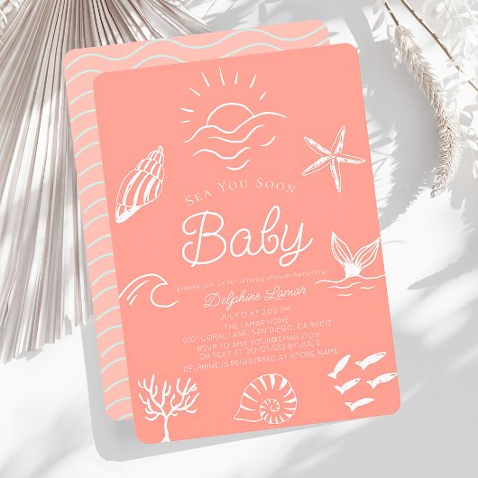 Onder het Zee You Soon Pink Girl Baby shower Kaart
