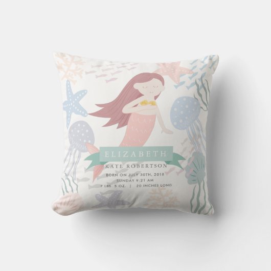 Onder het Zee Zeemeermin Baby Geboorte Stats Kussen (Voorkant)