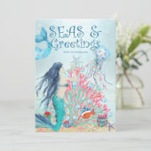 Onder het Zee Zeemeermin kerstabel Feestdagenkaart (Staand voorkant)