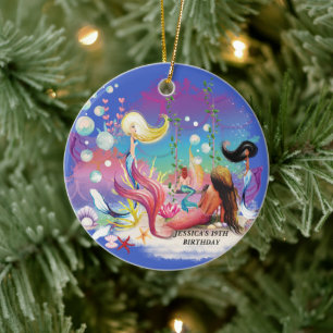 Onder het Zee Zeemeermin Oceaan Paarse Turquoise Keramisch Ornament