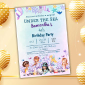 Onder het zee zeemeermin schattig kinder blauw 4e  kaart