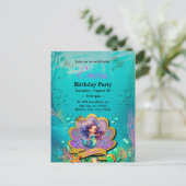 Onder het Zee & Zeemeermin Verjaardagsmeisjesfeest Uitnodiging Briefkaart (Staand voorkant)
