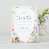 Onder het Zee, Zeemeermin Verjaardagsuitnodiging Kaart (Staand voorkant)