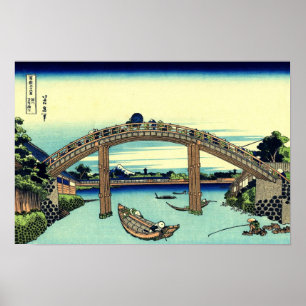 Onder Mannen Bridge te Fukagawa (door Hokusai) Poster