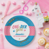 Onder Meisje Roze en Blauw Eerste Verjaardag Papieren Bordje (Feest)