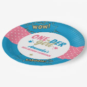 Onder Meisje Roze en Blauw Eerste Verjaardag Papieren Bordje (Gekanteld)