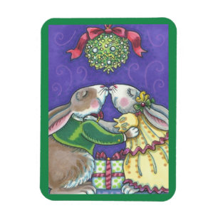 Onder Mistletoe CHRISTMAS RABBITS MAGNET Magneet