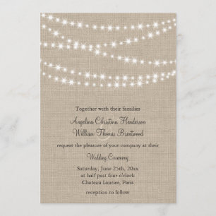 Onder Twinkle Lights op Burlap Wedding Invitation Kaart
