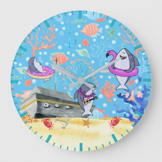 Onder water Deep Zee Shark Party Time Kinder Grote Klok (Voorkant)
