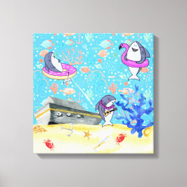 Onder water diep Zee haai feesttijd Kinder kamer Canvas Afdruk