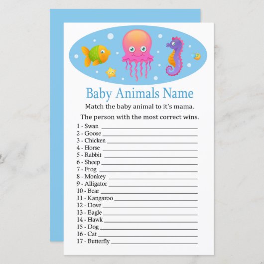 Onder zee Baby Animals Name Game (Voorkant / Achterkant)