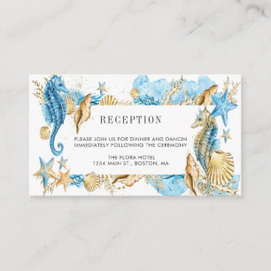 Onder Zee Blue Gold Summer Wedding Reception E Informatiekaartje