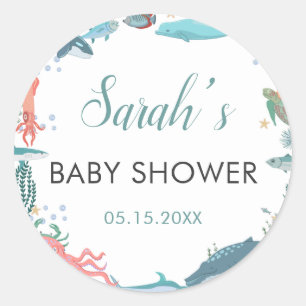 Onder Zee Cute Ocean Animals Baby shower RSVP Ronde Sticker