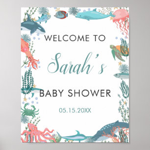 Onder Zee Cute Ocean Baby shower RSVP Welkom Poster
