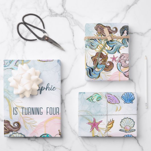 Onder zee Mermaids kinderen jarig Inpakpapier Vel (Voorkant)