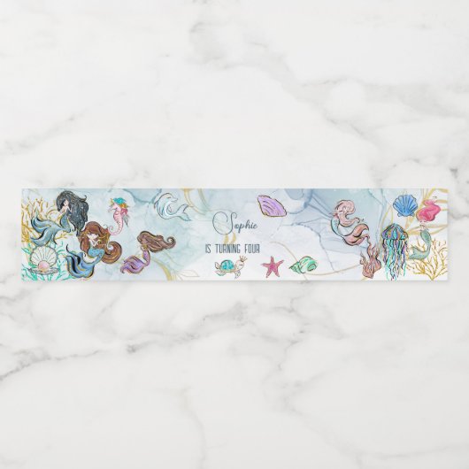 Onder zee Mermaids kinderen jarig Waterfles Etiket (Enkel label)