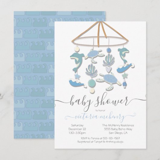 Onder Zee Mobile Baby shower Invitation Kaart (Voorkant / Achterkant)