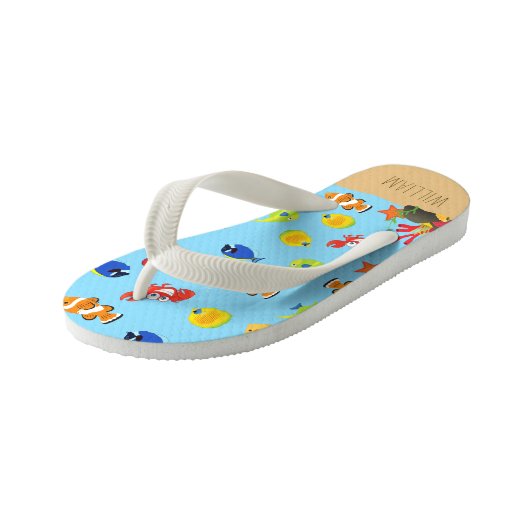 Onder Zee Ocean Vis en Anker Kindernaam Kinder Teenslippers (Schuin)