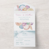 Onder Zee Shell Waterverf Strand Budget Bruiloft All In One Uitnodiging (Binnen)