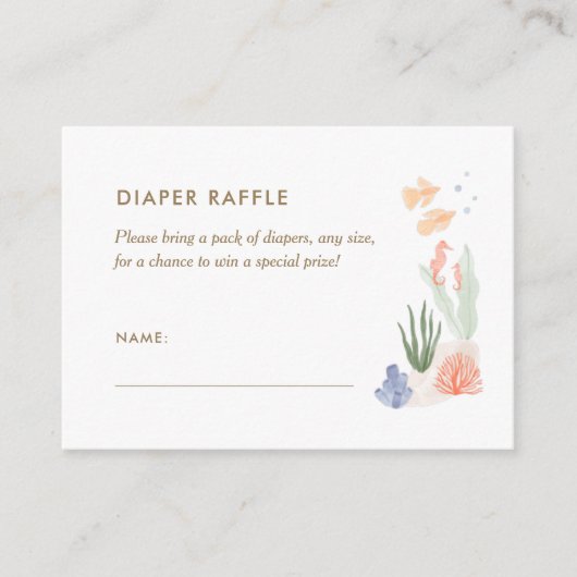 Onder Zee Waterverf Diaper Raffle Ticket Encl Informatiekaartje (Voorkant)