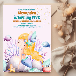 Onder Zeewater Aquarel Zeemeermin Verjaardagsfeest Kaart