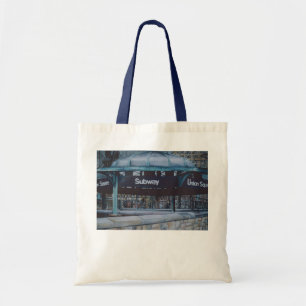 Onderaardse blauwvintonijn tote bag