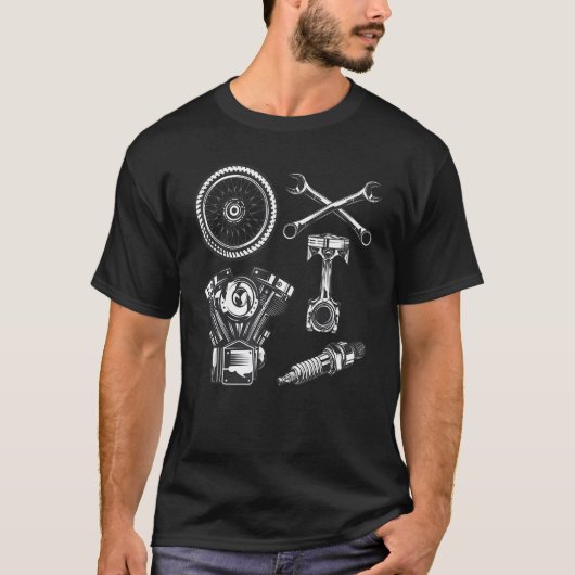 Onderdelen voor motorfietsen met  oprolmotor t-shirt (Voorkant)